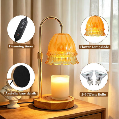 Candle Warmer Lamp with Timer,Birthday Gifts for Women Home Decor | Timer Dimmable,Height Adjustable,Glass Lampshade,Holiday Gift,Includes 2 Bulbs