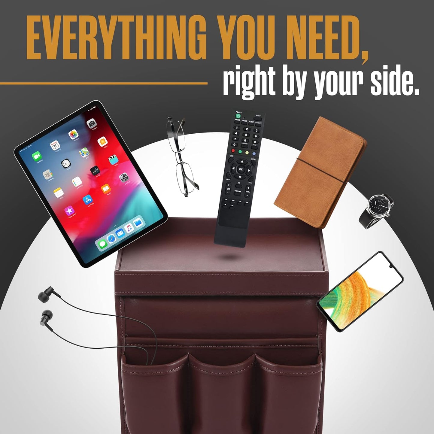 Houseables Armchair Caddy, Recliner Accessories, Armrest Organizer, Brown | Houseables Arm Chair Caddy, Sofa Armrest Organizer, Remote Control Holder for Recliner, Couch Pouch Pocket, Sofa Side Storage