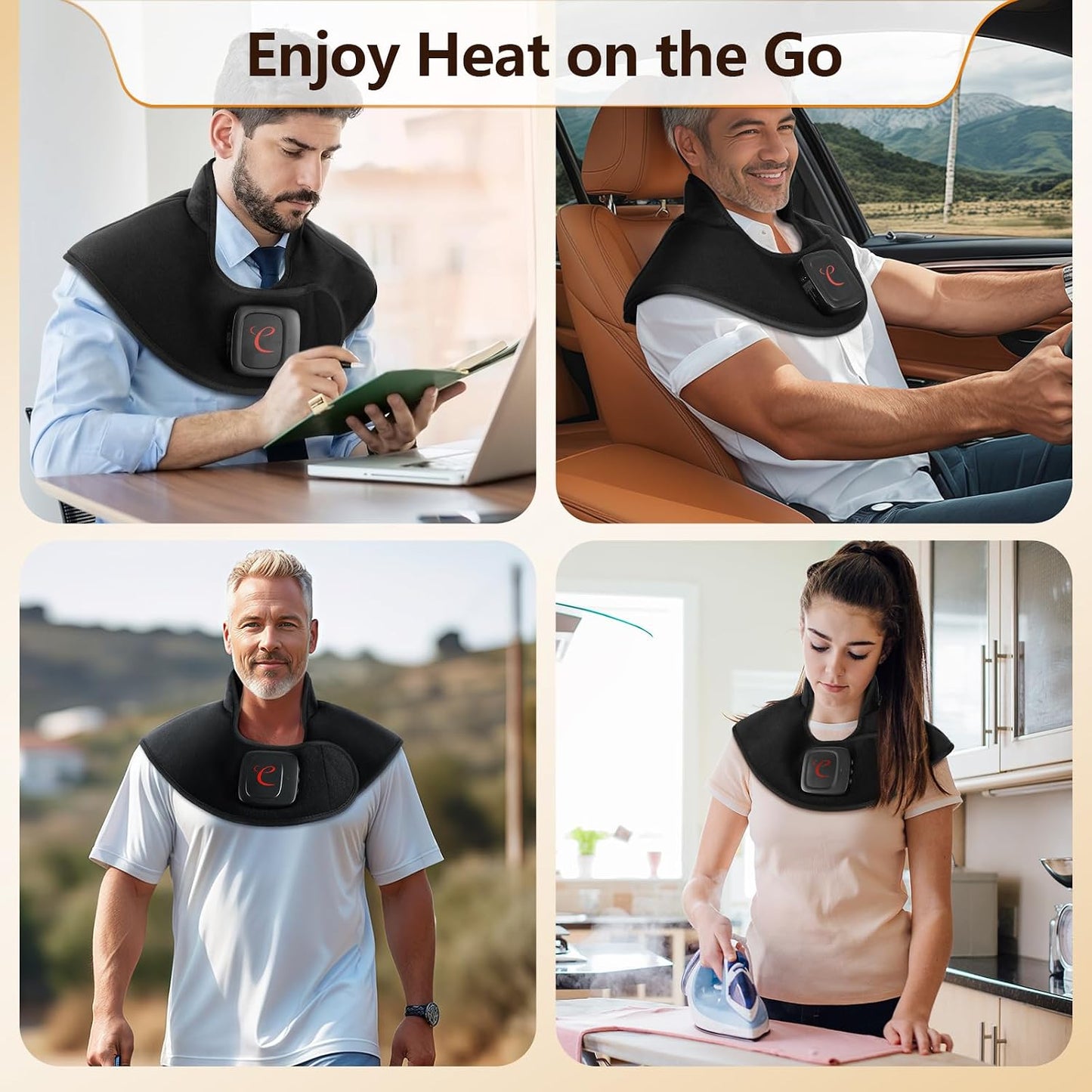 Comfytemp Cordless Heating Pad for Neck & Shoulder, 2.5 lb Weighted Rechargeable Heat Wrap, Electric Cervical Spine Heater with 3-8H of Battery Life, Mother's Day Birthday Gifts for Women Men Mom Dad