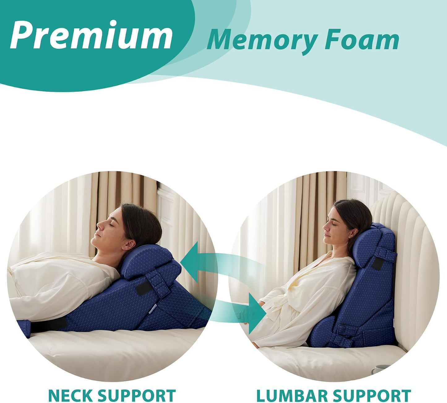 Bedluxe Wedge Pillow Headboard, 3PCS Orthopedic Bed Wedge Pillows Set for After Surgery, Adjustable Pillow Wedge for Acid Reflux&Back Pain Relief, Sleeping, Back Pillow for Bed Sitting Up, White/Grey