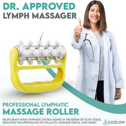 Handheld Lymphatic Drainage Massager - May Reduce Appearance of Cellulite | Cozlow manual massage tool w/ 7 rolling balls, helps support lymph system care, promotes healthy circulation & smoother skin