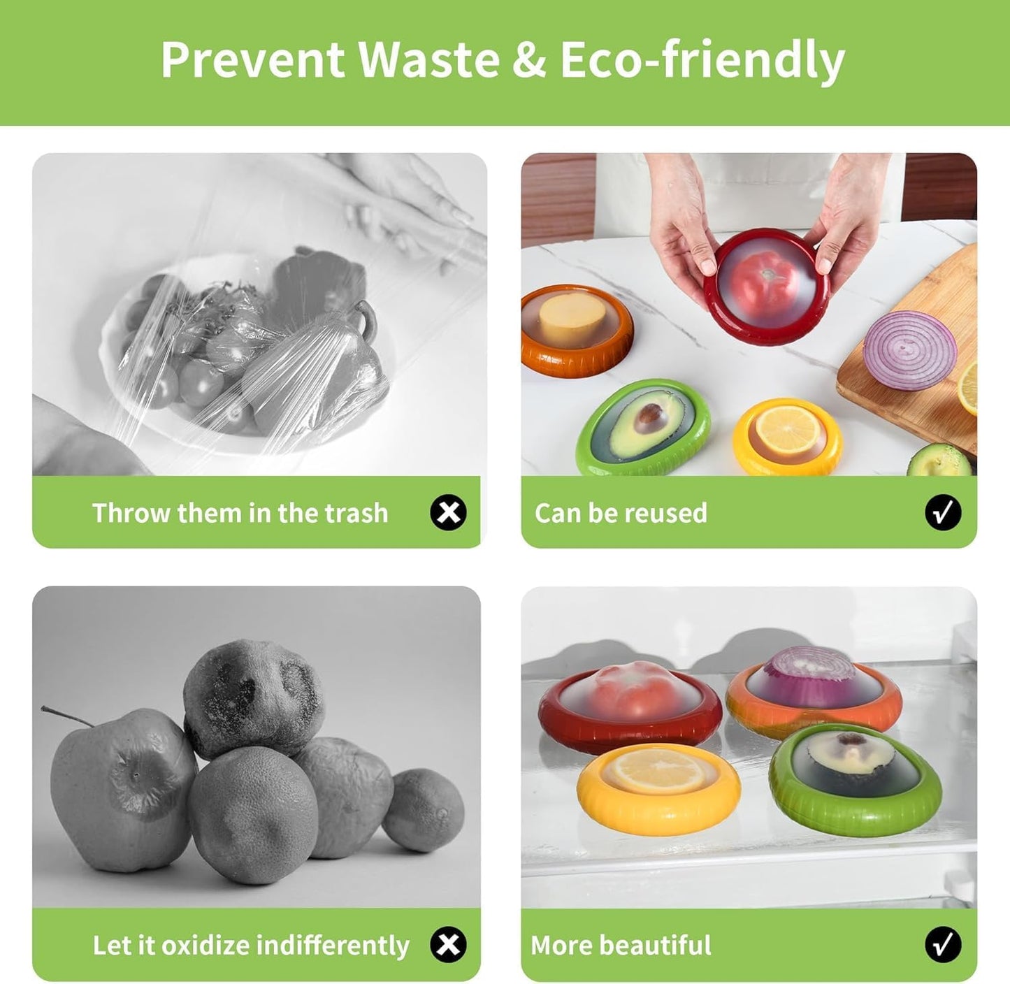 4pcs Silicone Fruit and Vegetable Containers, Fruit Storage Boxes for Fridge, Reusable Hermetic Holder for Food Storage, Fruits Savers Fresh Stretch Pods, vegetables/lemon/tomato/avocado