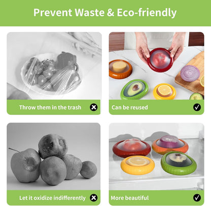4pcs Silicone Fruit and Vegetable Containers, Fruit Storage Boxes for Fridge, Reusable Hermetic Holder for Food Storage, Fruits Savers Fresh Stretch Pods, vegetables/lemon/tomato/avocado