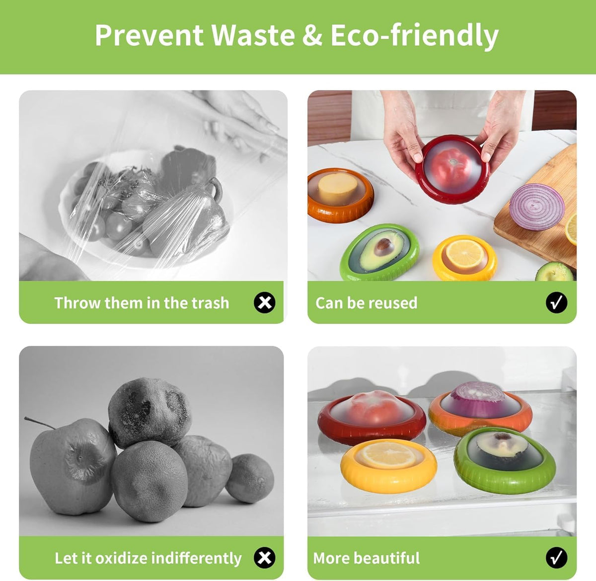 4pcs Silicone Fruit and Vegetable Containers, Fruit Storage Boxes for Fridge, Reusable Hermetic Holder for Food Storage, Fruits Savers Fresh Stretch Pods, vegetables/lemon/tomato/avocado