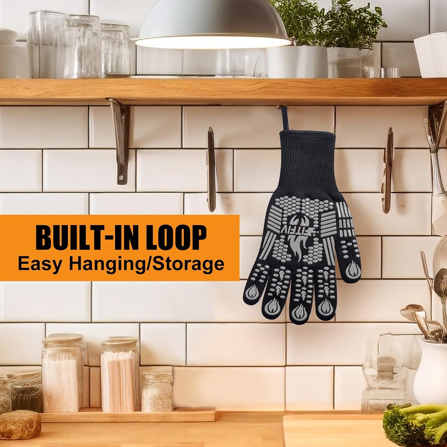 BBQ Gloves, Oven Gloves, 1472°F Extreme Heat Resistant Barbecue Gloves, Silicone Non-Slip Oven Mitts, Kitchen for Cooking, Grilling, and Baking