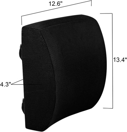 Lumbar Pillow for Chair and Car, Back Support for Office, Memory Foam Cushion with Mesh Cover - Black