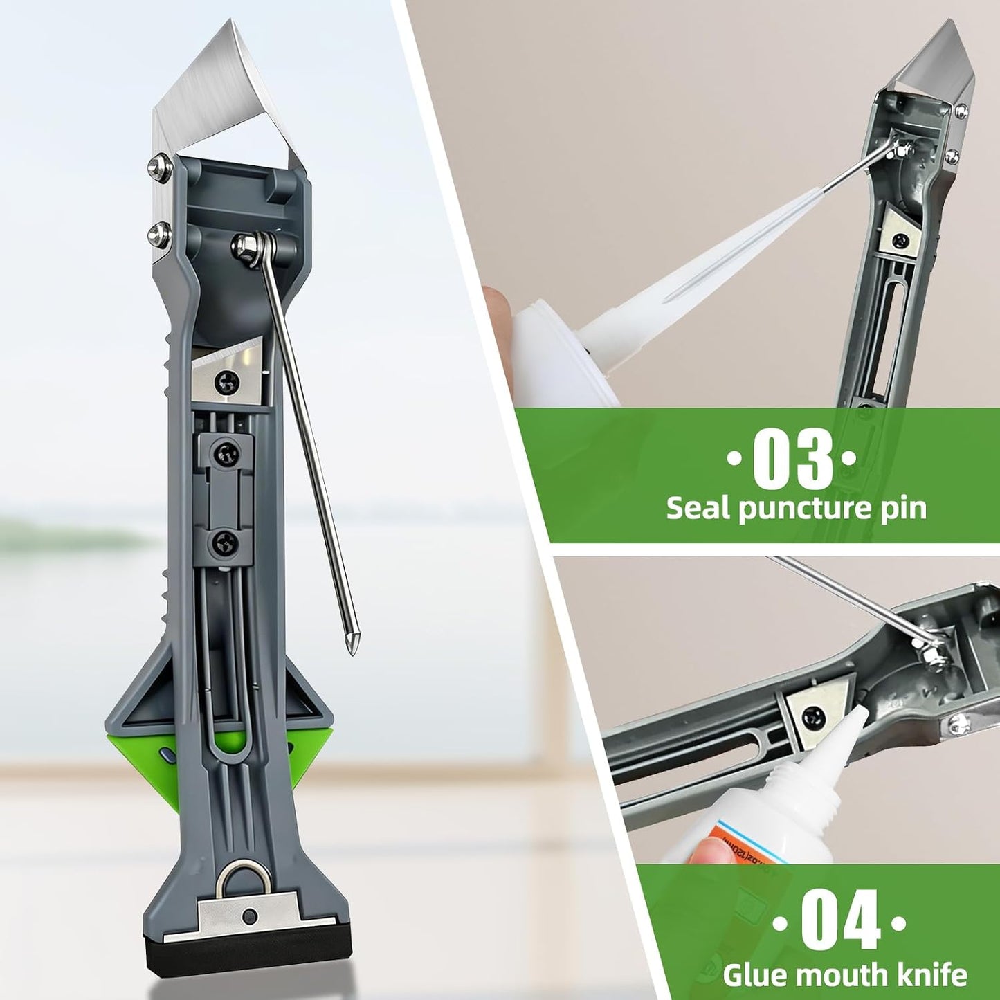 5 In 1 Caulking Tool Kit, Silicone Caulking Tool with Stainless Steel Head & Caulk Scraper, Sealant Finishing Tool with Multiple Angles, Caulk Remover Tool for Kitchen, Bathroom & Window Caulking