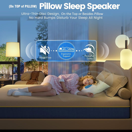 Pillow Speaker（on top, not Under Pillow） for Sleeping with Built-in White Noise, Bluetooth 5.4 Sleep Aid for Side Sleepers, Auto-Off Timer, 48H Battery, USB-C Bedside Sleep Speaker