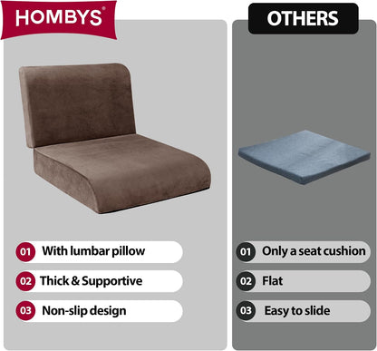 HOMBYS Recliner Seat Cushion with Lumbar Supportive Pillow Extra Large Non-Slip Seat Cushion with Back Support Cushions,Cruve Edge Design for Relief Thighs Pressure, Brown