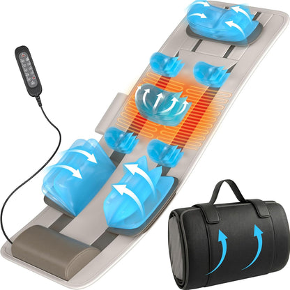 YENING Full Body Massage Mat with Airbags, Air Compression Stretching Mat with Heat for Bed Floor, Neck Lumbar Traction Pad for Pain Relief, Foldable Massage Mattress Topper, 5'1"-6'0"
