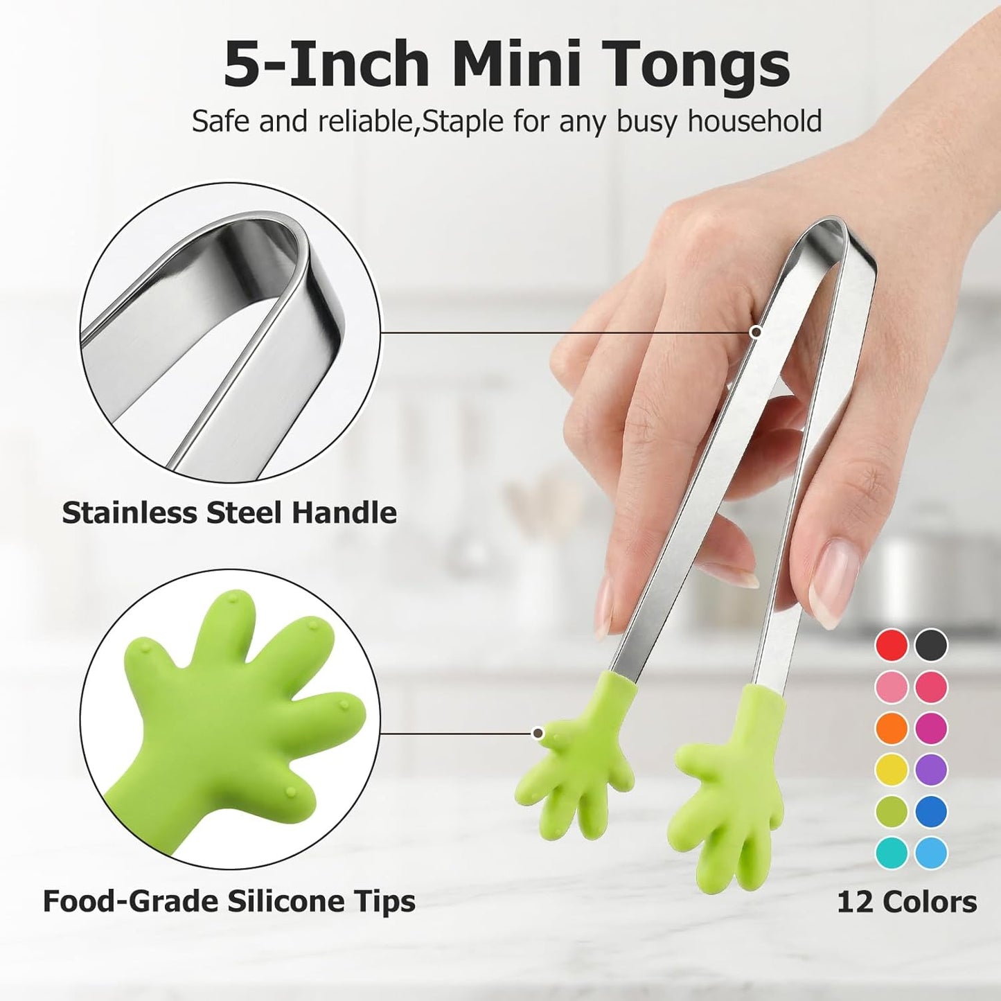 Mini Tongs, 8 PCS Silicone Hand Shape Food Tongs, 5 Inch | Colourful Small Tongs for Toolfor Candy, Snacks, Chips, Cookies, Appetizers, Fruit, Ice Cubes, Party, Buffet & Dessert Table