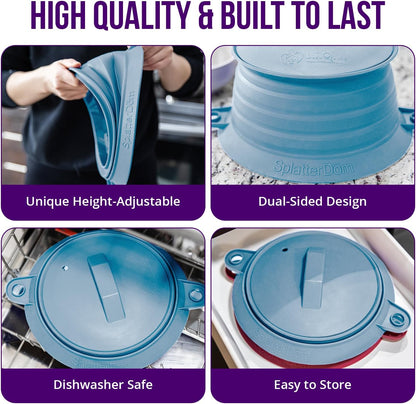 L.I.Q. Silicone Splatter Guard, Durable SplatterDom, Blue Steel, Large | 10 and 12 Inch Pots, 10'' Lid, Food and Oil Splash Guard for Cooking, Easy to Clean and Store, BPA-Free, Microwave Safe