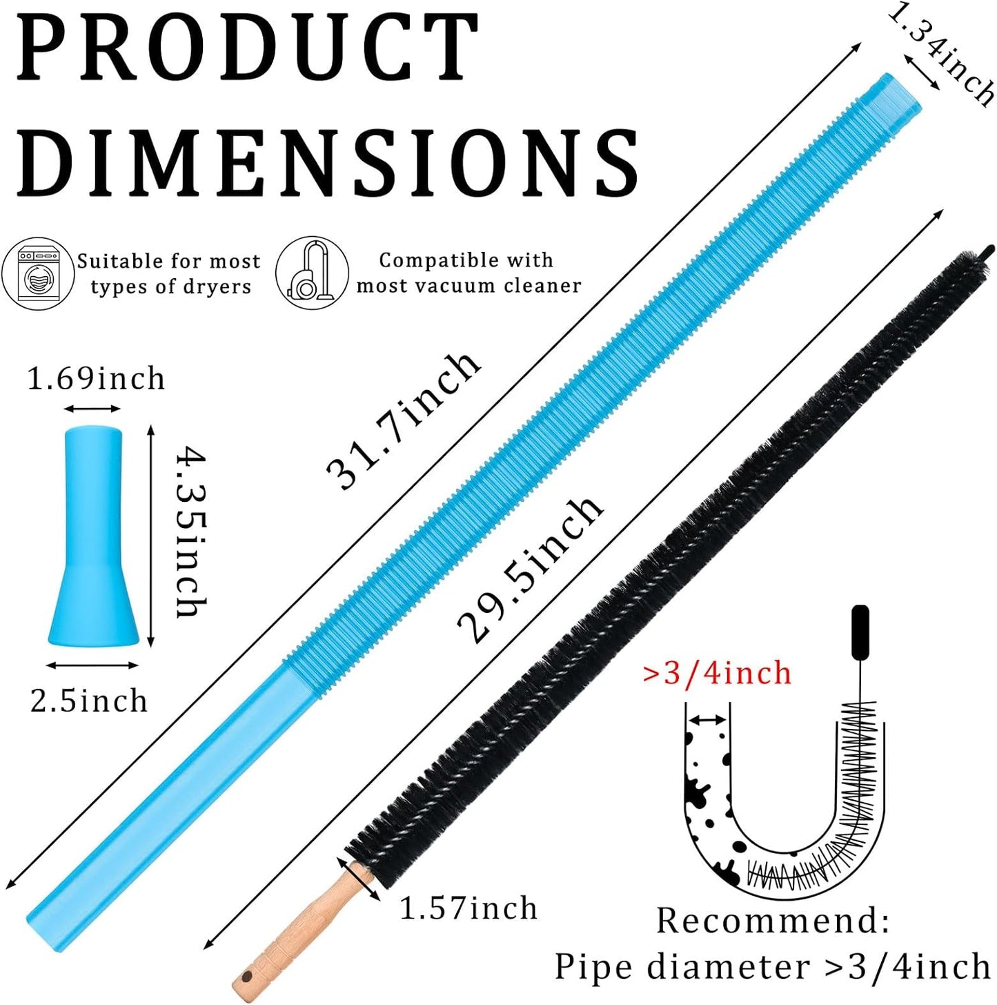 Dryer Vent Cleaner Kit with Vacuum Hose Attachment - Universal Dryer Lint Vacuum Tool for Clothes Dryer Cleaning, Flexible Hose & Lint Trap Vacuum Attachment for Most Vacuum Cleaners
