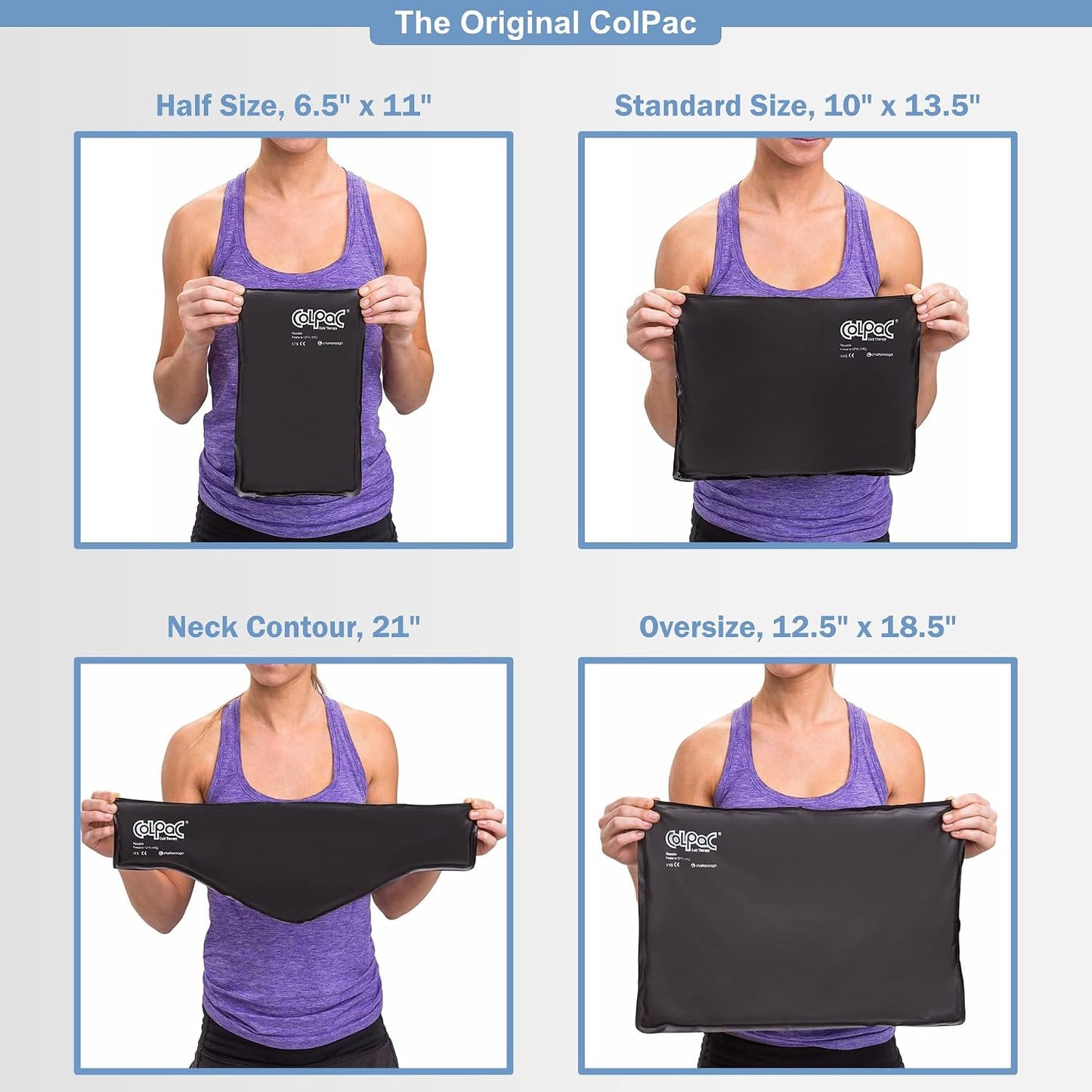 Chattanooga ColPac, Reusable Gel Ice Pack, Cold Therapy for Neck, Shoulder, Upper Back for Headaches, Inflammation, 23" Neck Contour, Blue Vinyl, with a Lumintrail Drawstring Bag