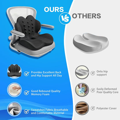 Memory Foam Seat Cushion with Lumbar Support for Sciatica & Tailbone Pain Relief, Fit Office Chair, Wheelchair, Car Seat, Airplane, Long Sitting Workers & Drivers (Gray)