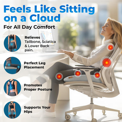 Seat Cushion, BodySync™ Technology with Non-Slip Gel & Memory Foam for Tailbone, Sciatica & Back Pain Relief, Office Chair Cushion, Car Seat Cushions for Driving (Light Grey)