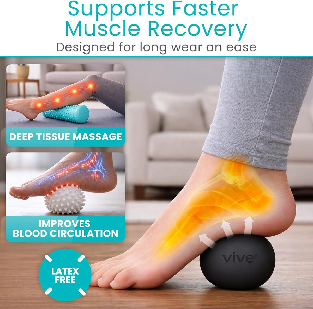 Vive Massage Ball Set (4 Piece) - Plantar Fasciitis Relief Foot Pain Hot