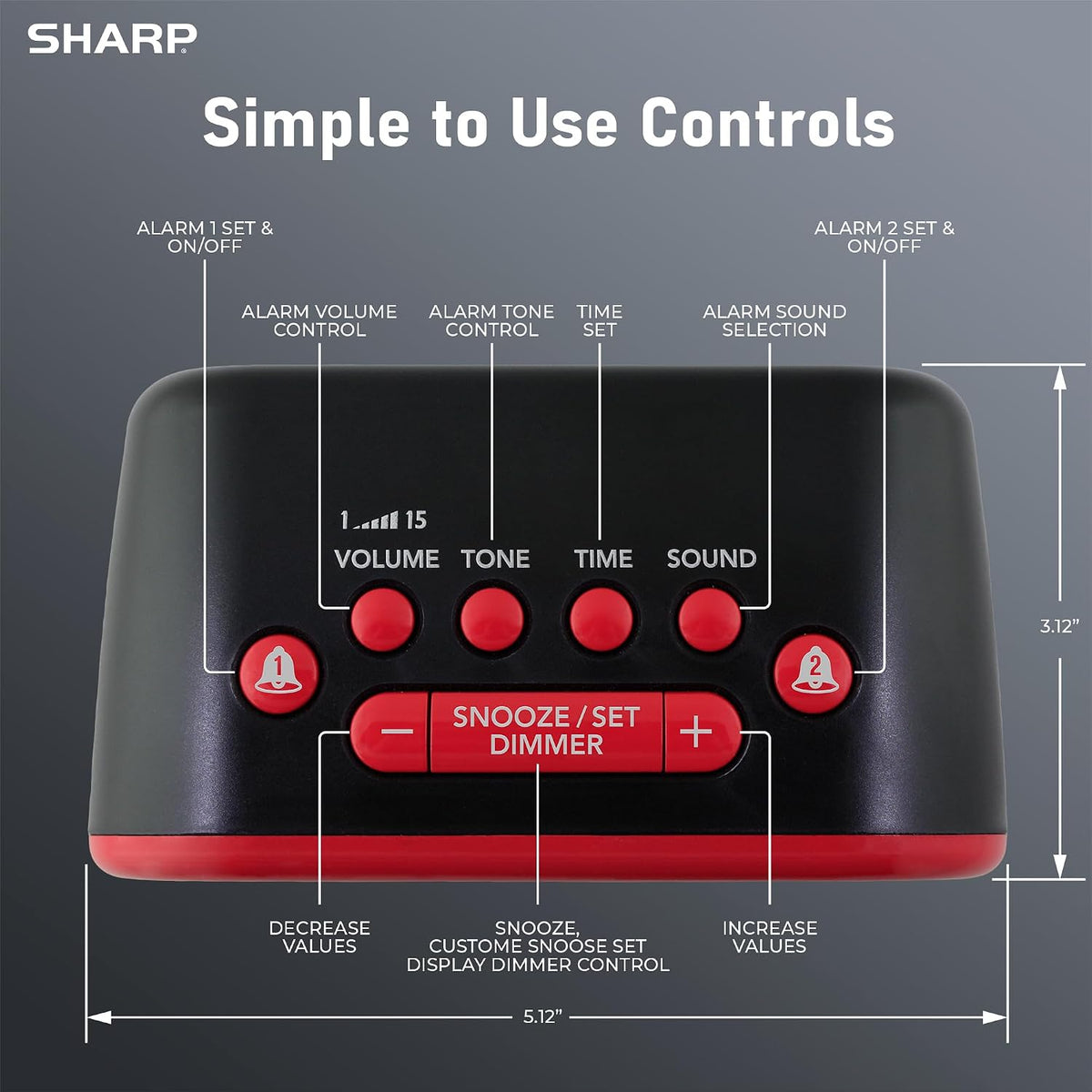 Sharp Big Bang 115dB Alarm Clock for Heavy Sleepers, Dual Alarms