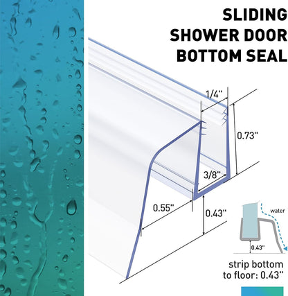 Sliding Shower Door Bottom Seal,2 PCS 3/8" x 36" | Sliding Shower Door Sweep for 3/8Inch Glass, Frameless Glass Door Seal Strip Stop Shower Leaks and Create a Water Barrier