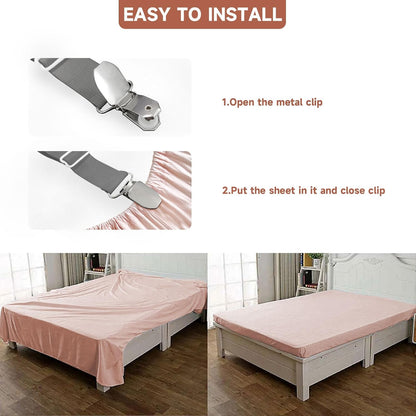 Bed Sheet Straps, Upgrade Fitted Bed Sheet Holders for Corners, Non Slip Sheet Clips White 4Pcs