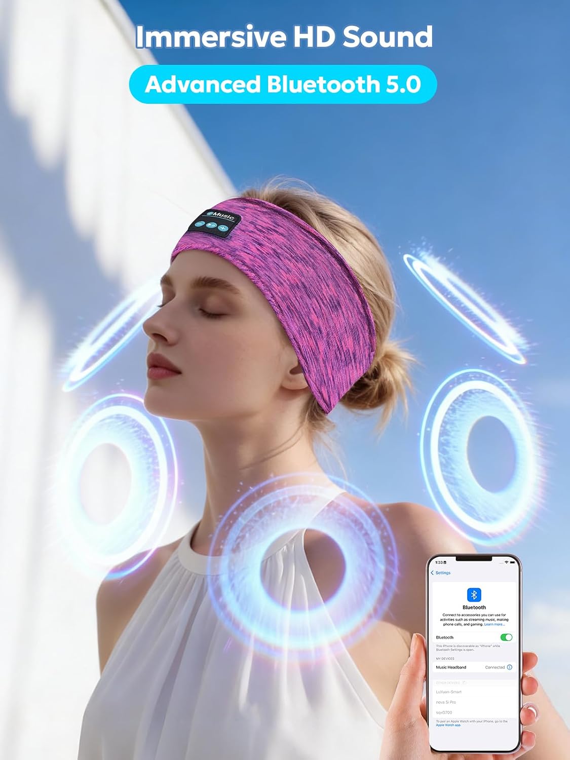 AONESY Bluetooth Headband for Sleeping, Headband Headphones for Side Sleepers & Sports, Washable & Wireless Music Headband with Secure Fit for Running, Workout, Gym, Yoga - Great Gift