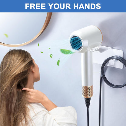Hair Dryer Holder Wall Mounted, Blow Dryer Holder Adhesive, Metal Hairdryer Holder for Bathroom, Hair Tool Organizer with Plug&Cord for Cabinet Bathroom Bedroom Barber Shops (Rose Gold)