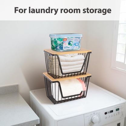 2 PACK Pantry Organizers and Storage, Stackable Onion Potato Bins | Large Wire Storage Basket, Breathable Design for Onion, Potato, Garlic, Fruit, Vegetables Fresh, Kitchen Pantry Storage