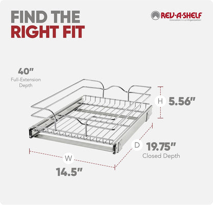 Rev-A-Shelf Pullout Organizer for Cabinets, Min Opening Width of 18" | STwo-Tier Steel Shelf for Kitchen or Vanity Cabinet Organization, Heavy Gauge Wire Slide Out Storage Basket, 5WB2-1822CR-1
