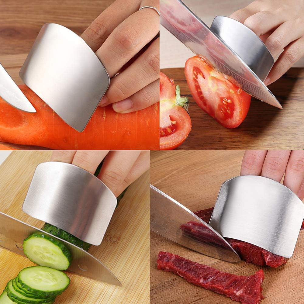 SourceTon Stainless Steel Finger Guard (5-Pack) - Adjustable Kitchen Safety Protector for Vegetable, Fruit & Meat Cutting
