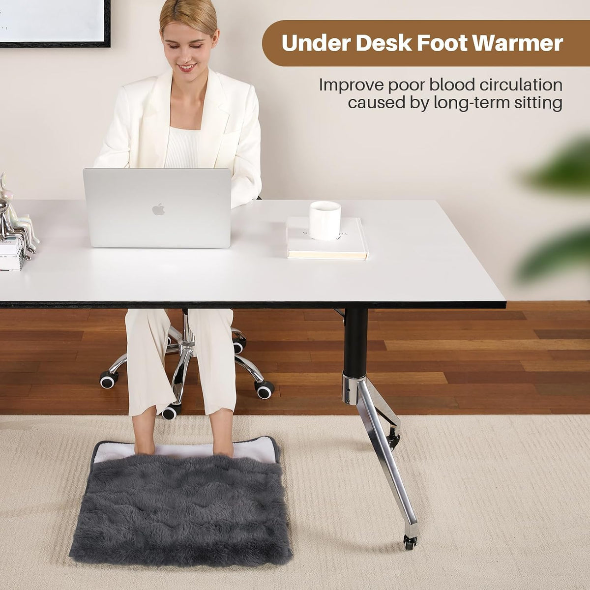 Electric Foot Warmer, Luxury Faux Fur Heating Pad for Feet Pain Relief Cramp, Heated Foot Warmer for Under Desk & Bed with 3 Heat Settings & 2H Auto-Off, ETL Certified, 20x22 Inch, Dark Grey