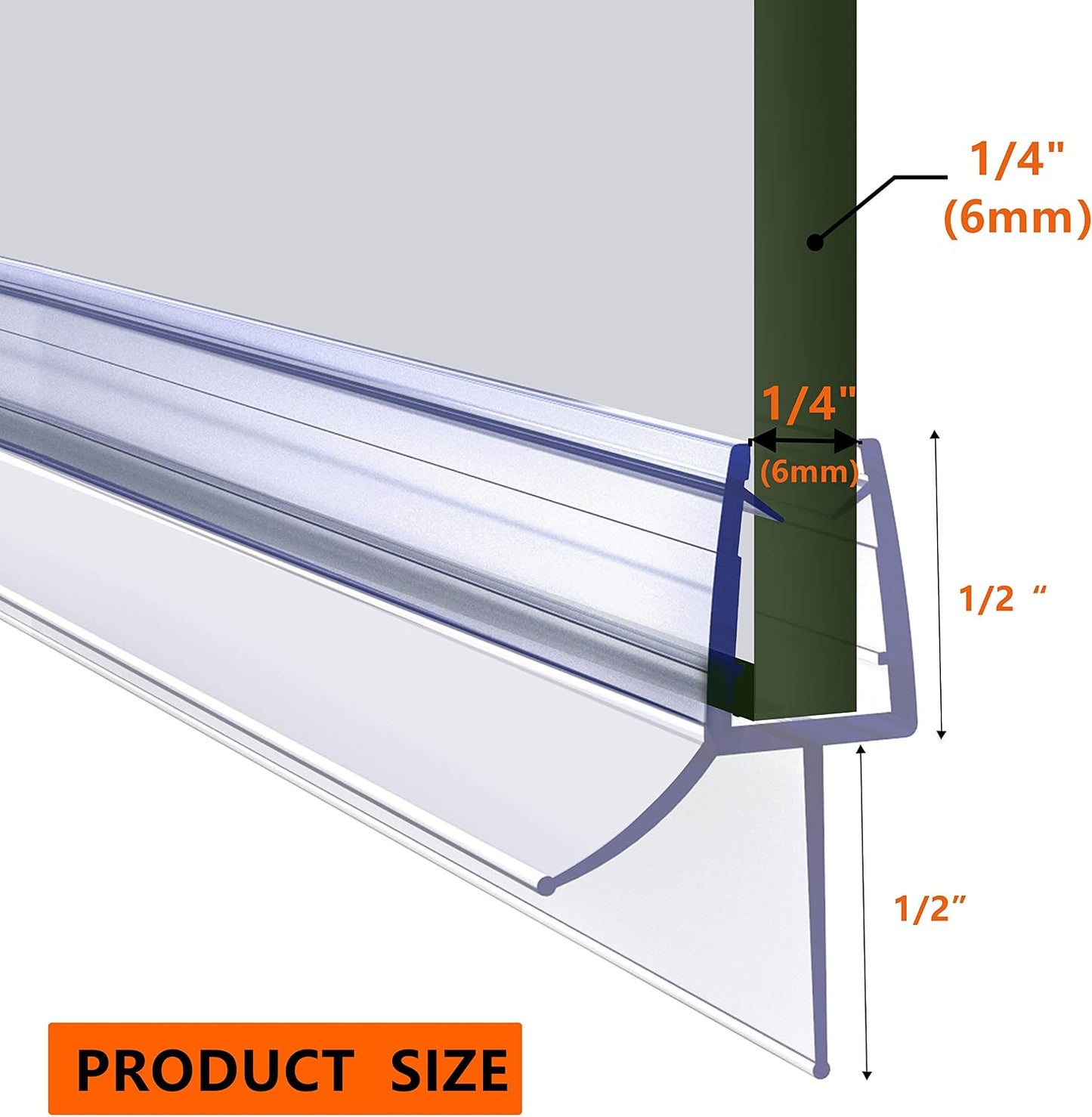 Shower Door Bottom Seal 2-Pack, 36"(914mm) Long PVC Strips with Drip Rail for 5/16"(8mm) Glass Door, Prevent Water from Spilling and Keeps The Room Clean