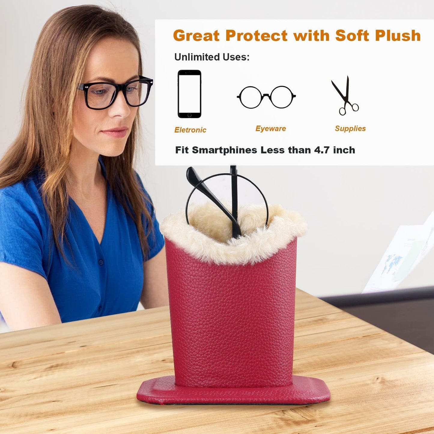 Plush Lined Eyeglasses Holder,Glasses Storage Organizer for Desk, Nightstand, Office,Eyewear Display Case,2 Packs