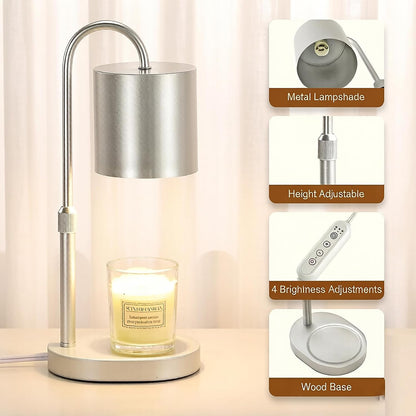 Dreamholder Electric Candle Warmer Lamp with Timer, Dimmable Candle Lamp with Adjustable Height, Wax Melter for Jar Candles Wood Base Floral Home Decor Gifts for Women Mom, Silver Glass