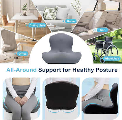 Seat Cushion for Office Chair and Car, L-Shaped Ergonomic Car Seat Cushions, Memory Foam Chair Cushion, Lumbar Support Pillow for Wheelchair, Car, Home, Office, Desk, Black