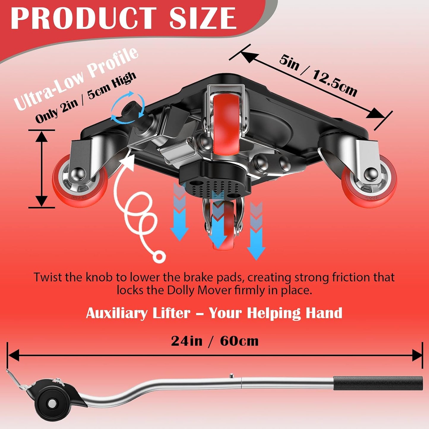 Heavy Duty Furniture Movers with 5-Wheel Dollies, Furniture Dolly Set with Lifter & Base, 360° Swivel Casters, Non-Slip Pads, Up to 2000 lbs Load Capacity