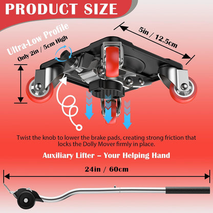 Heavy Duty Furniture Movers with 5-Wheel Dollies, Furniture Dolly Set with Lifter & Base, 360° Swivel Casters, Non-Slip Pads, Up to 2000 lbs Load Capacity