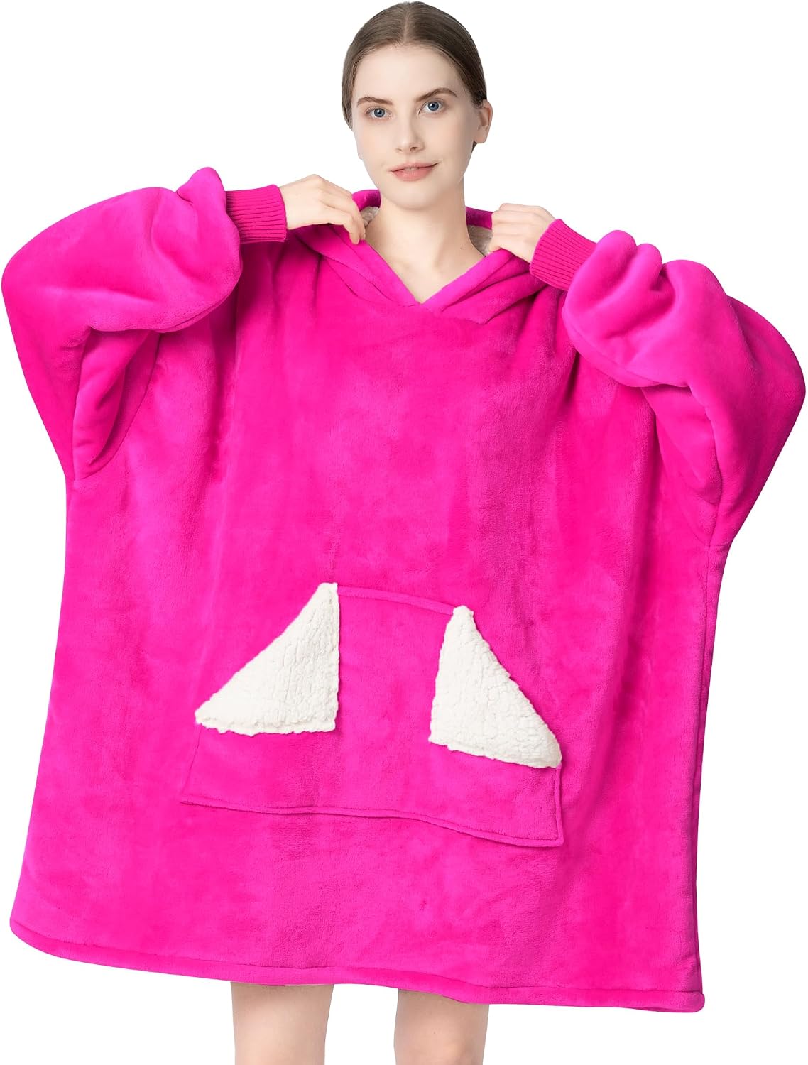 Wearable Blanket Hoodie, Oversized Sherpa Fleece Sweatshirt Blanket with Giant Hood Pocket and Sleeves for Adult, Warm & Cozy Grey Blanket Gifts for Women