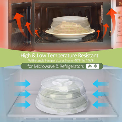 Set of 3 Collapsible Silicone Microwave Plate Cover for Food, Easy Grip Handle Clear Silicone Lids, Refrigerator Dishwasher Safe and BPA Free 7.5/9.4/10 Inch