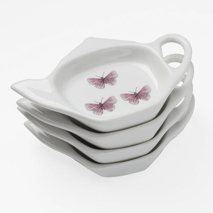 Coaster Set of 6 White Ceramic Tea Bag Holder and Stainless Steel Tea Bag Squeezer (style1)