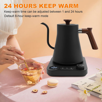 1200W Gooseneck Electric Kettle, 0.24 Gal Pour-Over Kettle with Variable Temperature Control (104-212°F) & 24H Keep Warm, LED Display, Coffee Pot for Coffee, Tea Brewing - Stainless Steel, 110V