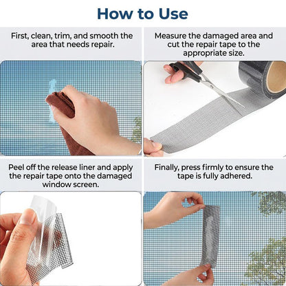 Window Screen Repair Tape, Qtopun Black Strong Adhesive Fiberglass Pet Mesh Window Screen Patch, Waterproof Screen Door Repair Kit for Tears Holes, Easy No-Tool Fix for Indoor Outdoor Mesh, 2 x 197 IN