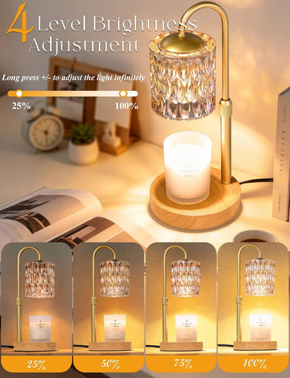 Briever Dimmable Candle Warmer Lamp with Timer, Height Adjustable Electric Candle Wax Warmer, Christmas Birthday Gifts for Women Mom, House Warming Gifts New Home Room Decor, Black Solid Wood Base