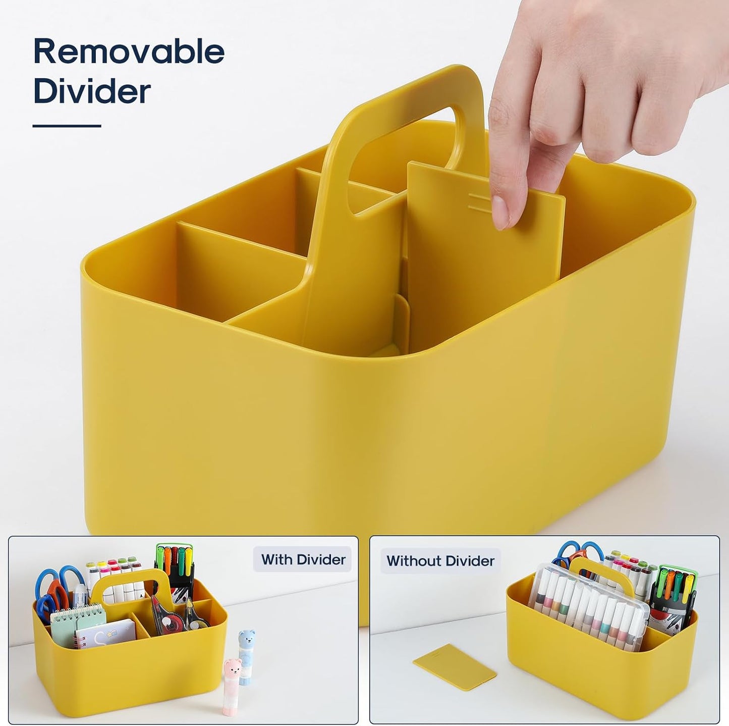 Multiuse Caddy Organizer with Handle, Portable Divided Plastic Tote Bin - Art Craft, Stationary Pen Marker Crayons, Makeup Hair Supplies Storage - Bathroom, Classroom, Dorm, Office, Desk Holder - Grey