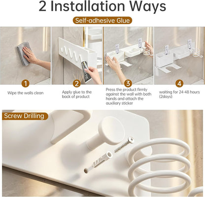 5 in 1 Hair Dryer Holder Hair Tool Organizer Metal Wall Mount (Black) | Curling iron and flat iron storage, Heavy-duty metal rack for styling tools, Cluttered countertops solution for space saving