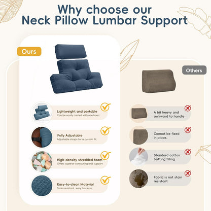 2-Piece Neck Pillow Lumbar Support Cushion for Recliner, Ergonomic High-Density Foam Backrest with Adjustable Headrest, Soft Comfy Back Support for Office Chair, Sofa, Couch, Pain Relief, Beige