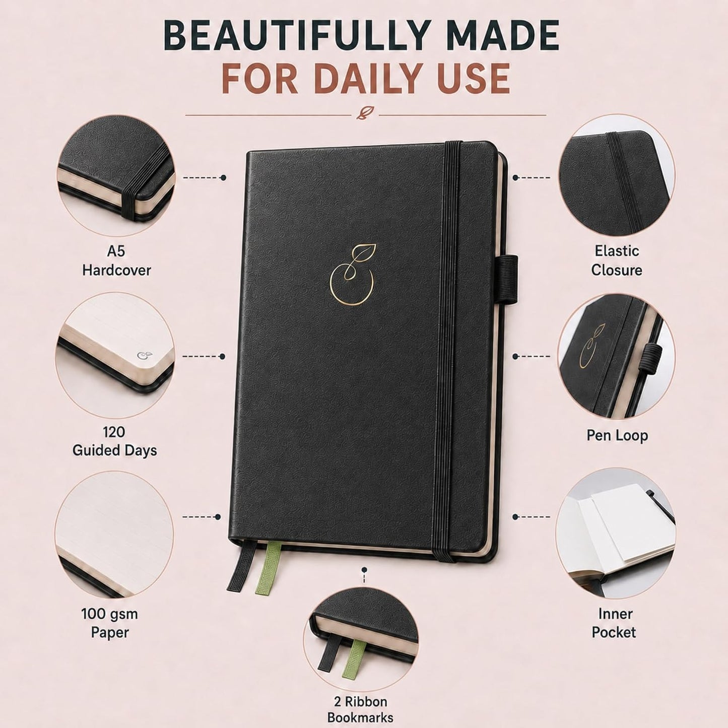 Life & Apples Daily Journal for Women, Guided with Prompts, Lavender | Guided journal with prompts, CBT therapy & self-care journaling notebook for mental health, anxiety relief and reflection
