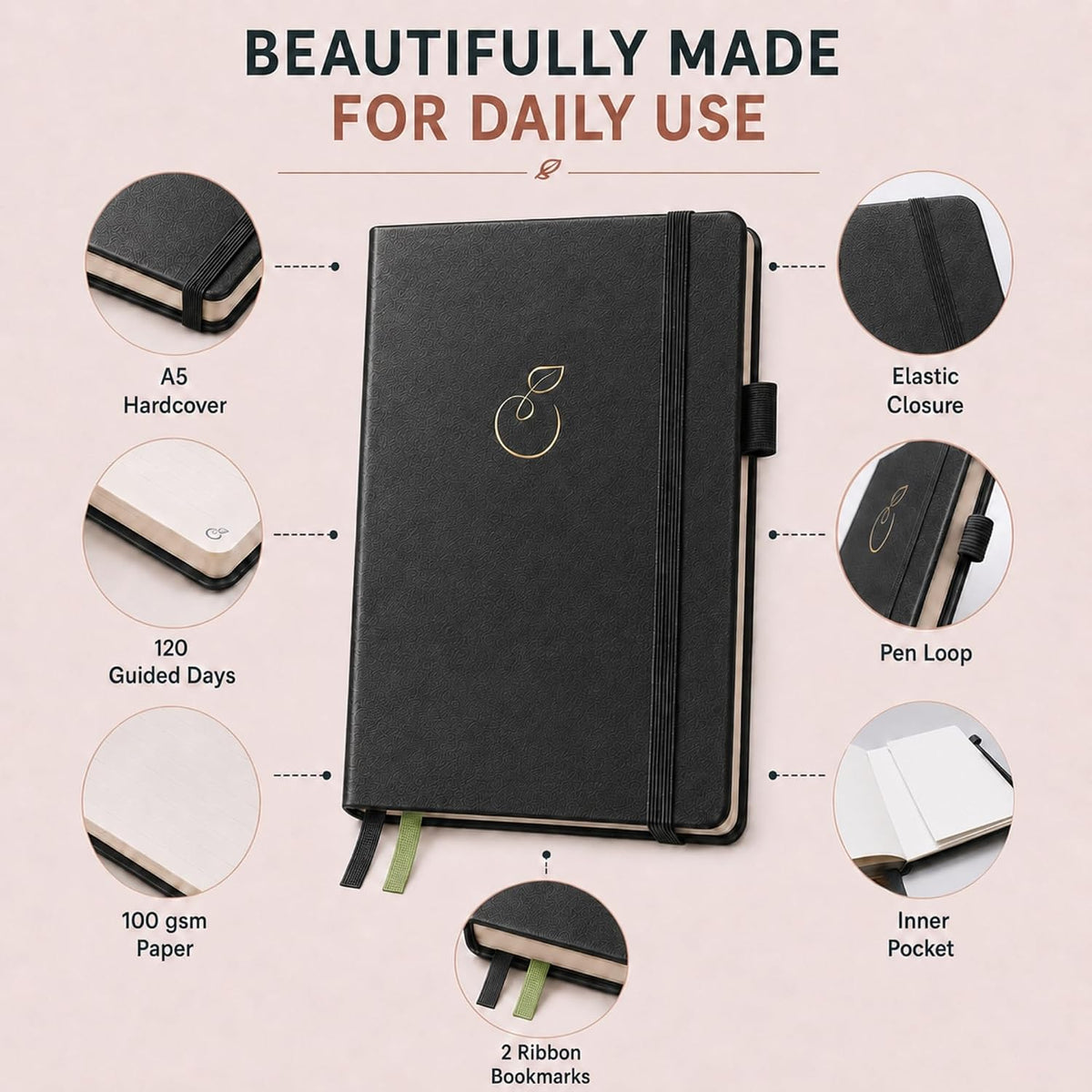 Life & Apples Daily Journal for Women, Guided with Prompts, Lavender
