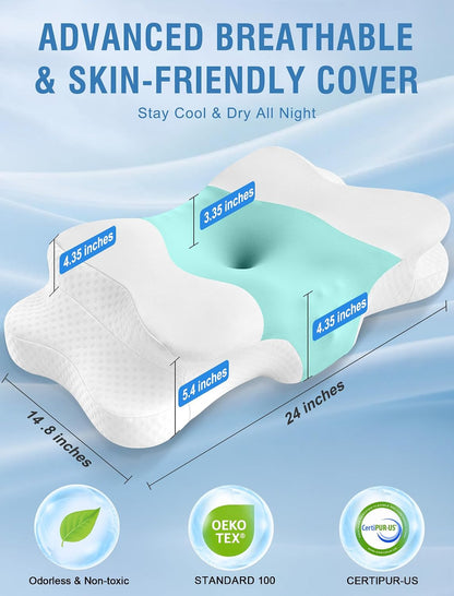 DISSA Cervical Neck Pillow for Side Sleepers Ergonomic Contour Memory Foam Pillow with Adjustable Orthopedic Neck Support for Pain Relief - Gift for Christmas & Birthdays