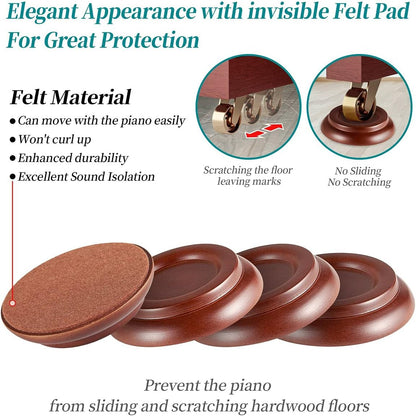 Piano Caster Cups Leg Floor Protectors WOGOD Upright Piano Caster Cups Felt Bottom Leg Pads for Wood Floor Furniture …