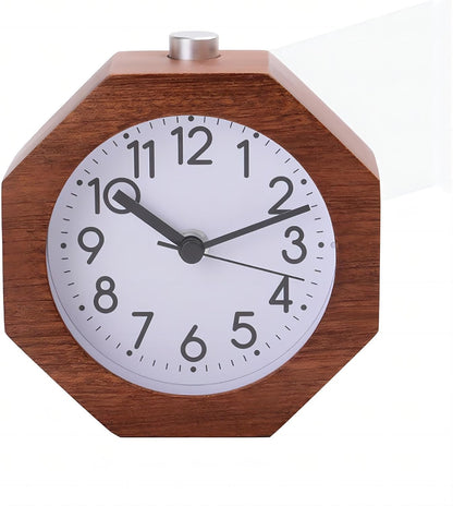 Wood Analog Alarm Clock 3'' Non-Ticking Backlight Battery Operated